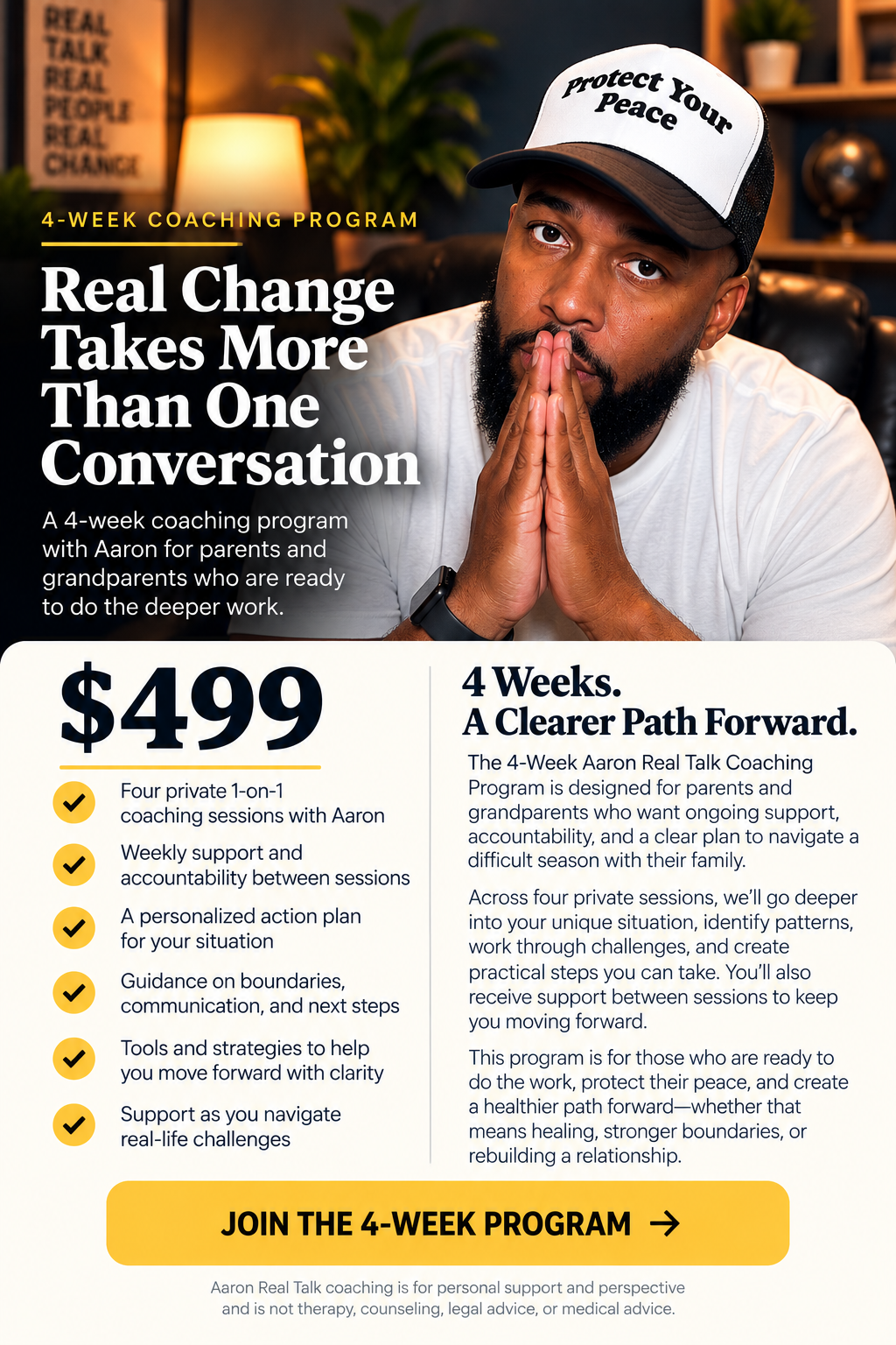 4-Week Aaron Real Talk Coaching Program — $499